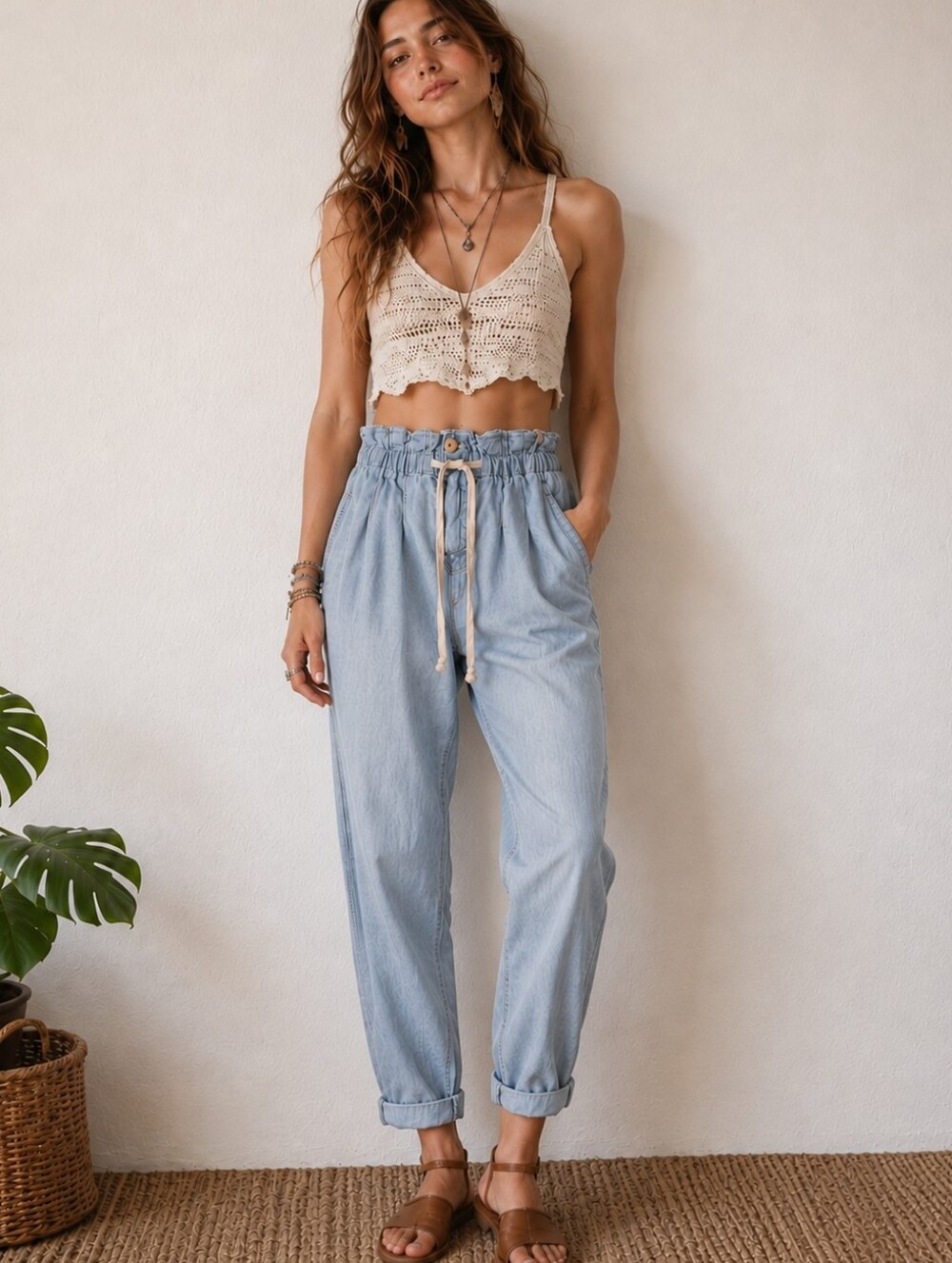 Free People Margate Pleated Denim Trouser Jeans Pants Cotton Hemp Festival XS - Picture 2 of 8